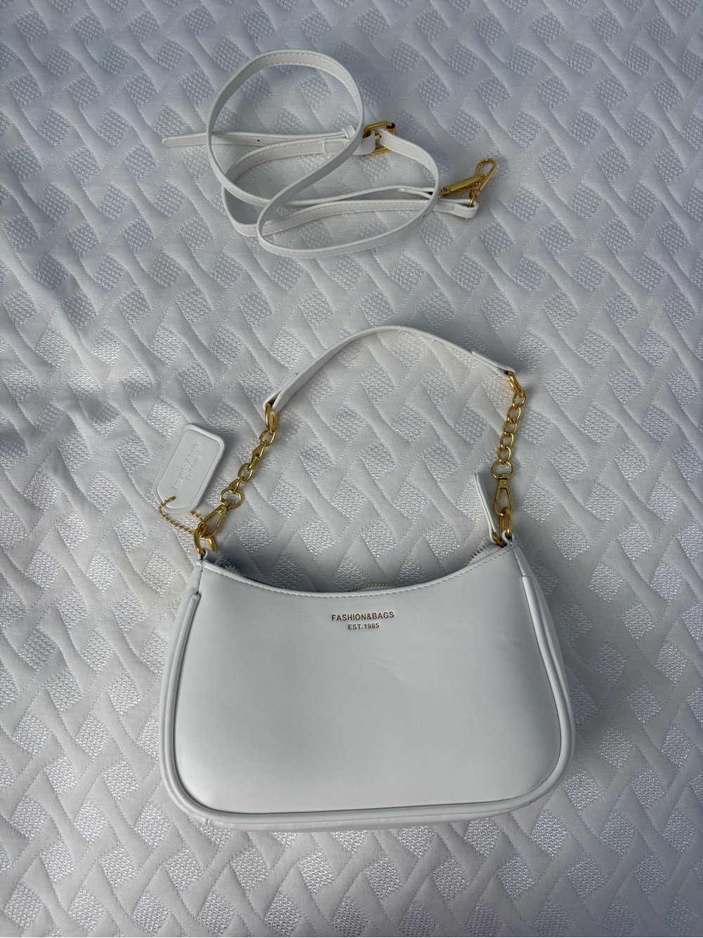 White Chain-Handle Shoulder Bag